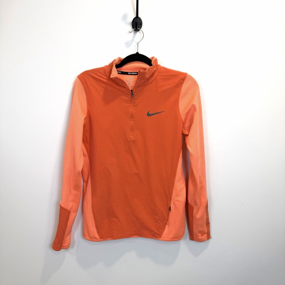 Nike AeroReact Hybrid 1/2 Zip‎ Running Jacket Womens Medium Orange 800936 READ